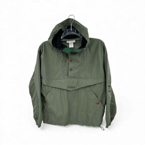 Vtg Columbia Jacket Mens M Green Anorak Pullover Windbreaker Hooded - Picture 1 of 9